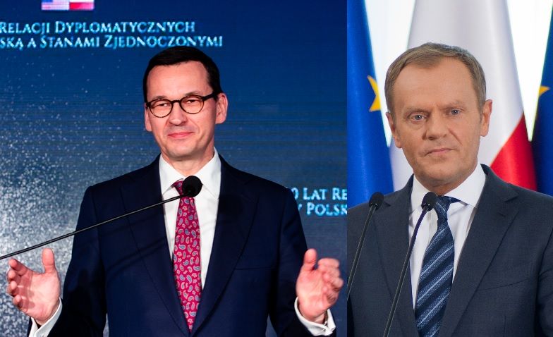 Premier RP Mateusz Morawiecki i lider PO Donald Tusk